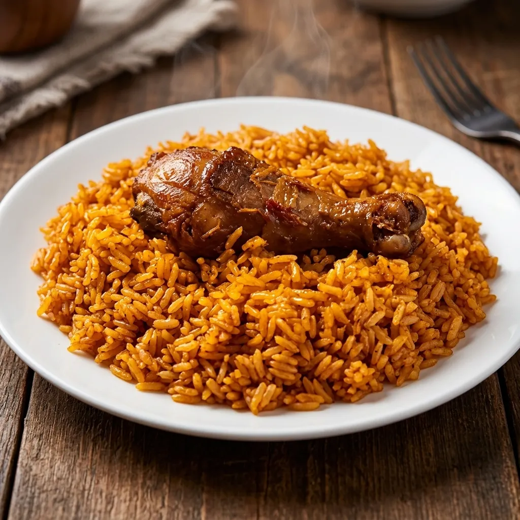 Smokey Jollof Rice, our signature smoky tomato-pepper West African rice dish, at Royal Premium Restaurant in Saskatoon